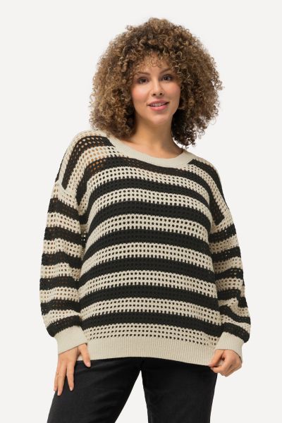 Striped Long Sleeve Crocheted Sweater
