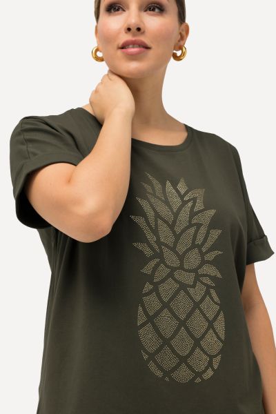 Тениска с принт на ананас с камъчета