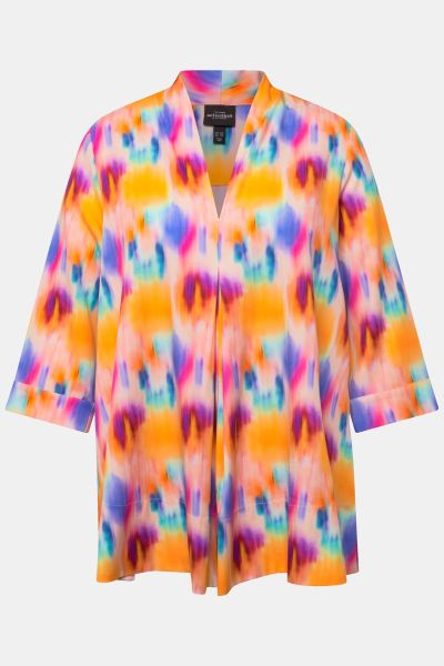 Watercolor Goblet Collar 3/4 Sleeve Blouse