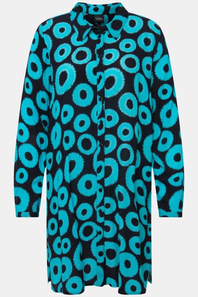 Circle Print Long Sleeve Button Down Duster Blouse