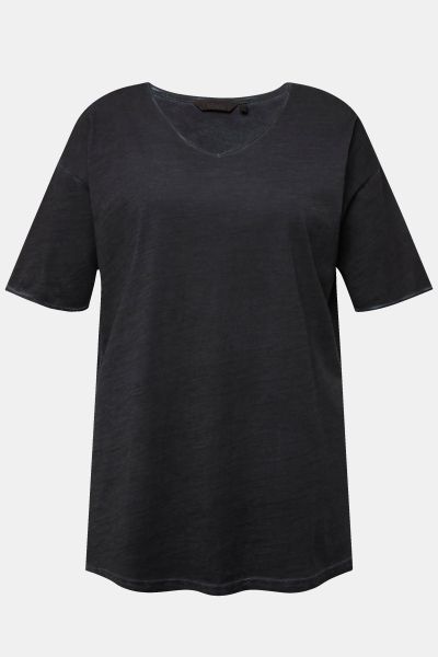 Cold-Dyed Short Sleeve V-Neck Tee