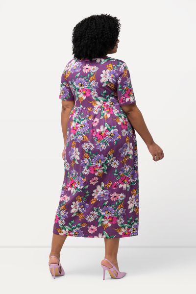 Floral Print Empire Knit Short Sleeve Pocket Dress