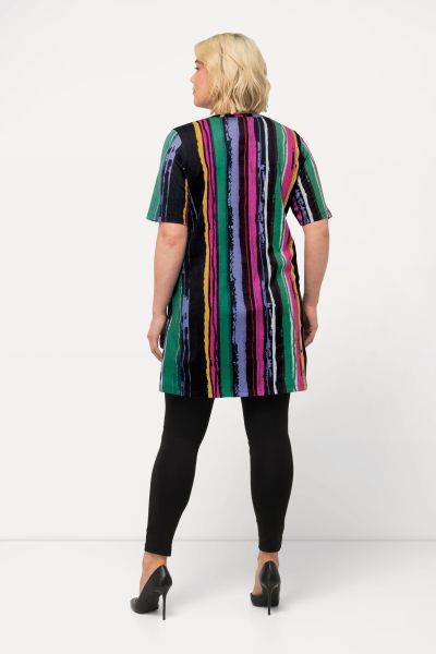 Rainbow Stripe V-Neck Short Sleeve Knit Tunic