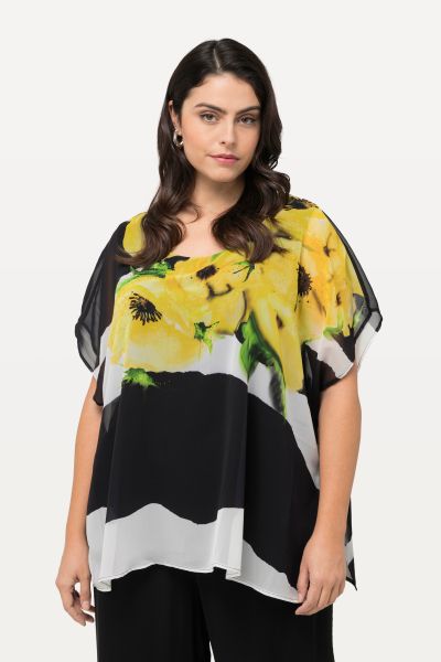 Блуза с шифон с райета и цветя