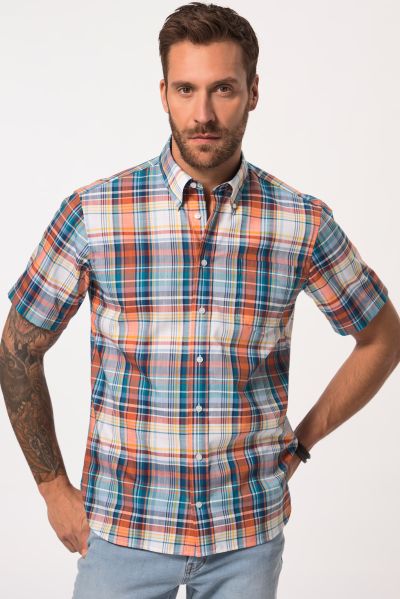Check shirt, half sleeve, button-down collar, modern fit
