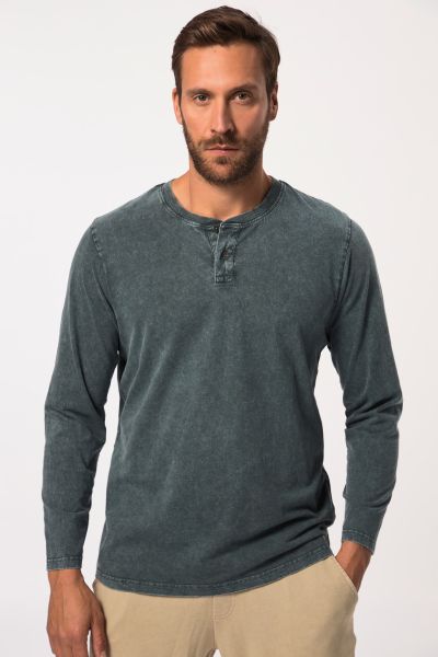 JP 1880 long-sleeved Henley, round neck with button band, up to 8 XL