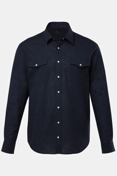 Linen blend shirt, long-sleeve, Kent collar, modern fit, up to 8 XL