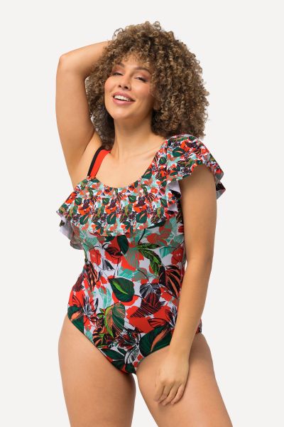 Summer Leaves Flounce Panel One Piece Swimsuit