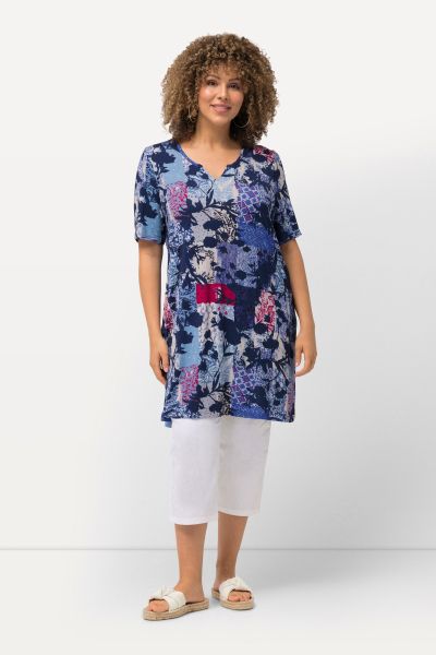 Floral Patch Print Short Sleeve Knit Tunic