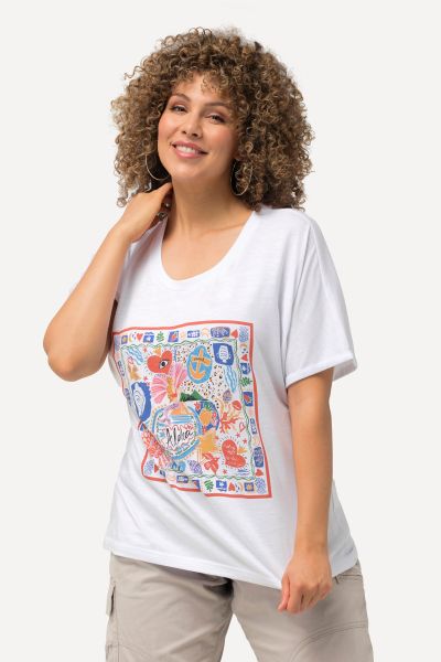 Colorful Graphic Short Sleeve Scoop Neck Tee