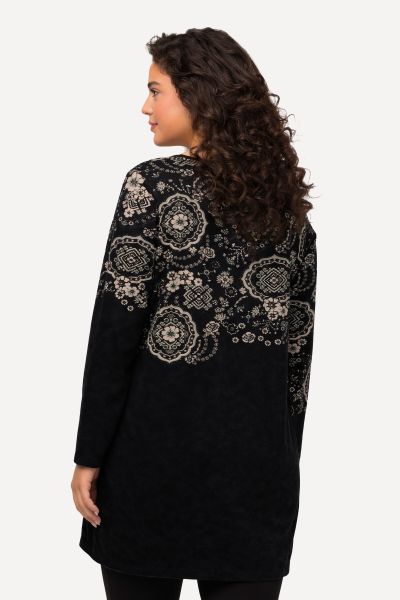 Square Neck Placement Print Long Sleeve Knit Tunic