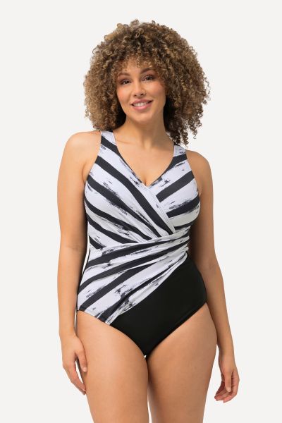 Striped Draped One Piece Swimsuit