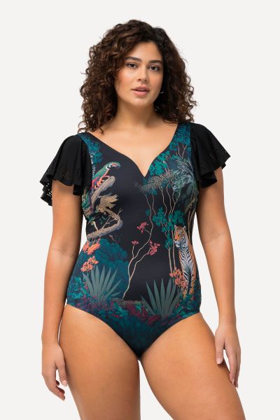 Tiger Graphic One Piece Flutter Sleeve Swimsuit