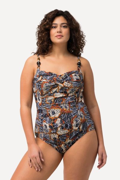 Abstract Leaf Print One Piece Swimsuit