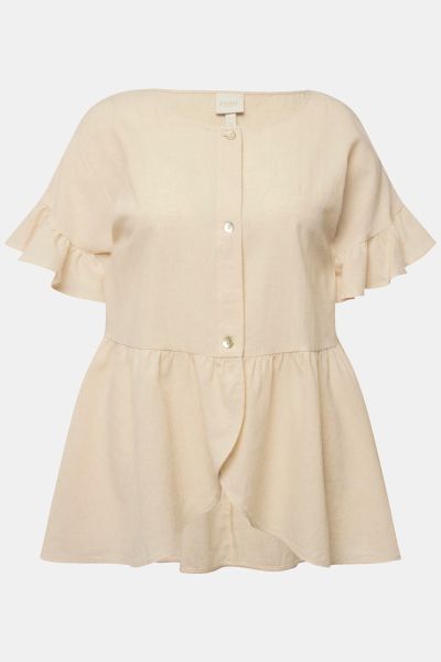 Eco Cotton Linen Blend Short Sleeve Peplum Jacket
