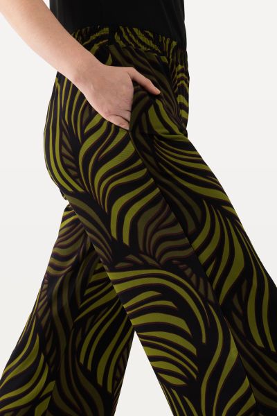 Leaf Print Elastic Waist Slinky Pants