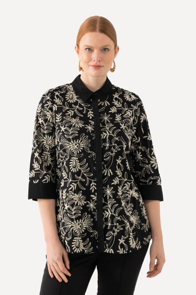 Floral Embroidered 3/4 Sleeve Blouse