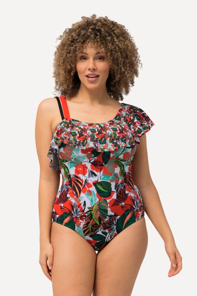 Summer Leaves Flounce Panel One Piece Swimsuit