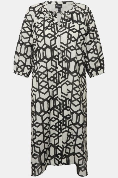 Geometric Print 3/4 Sleeve Dress