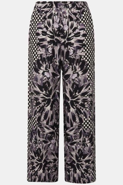 Checkered Floral Elastic Waist Palazzo Paints