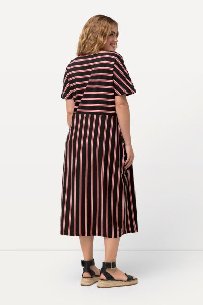 Striped Short Sleeve Midi Dress