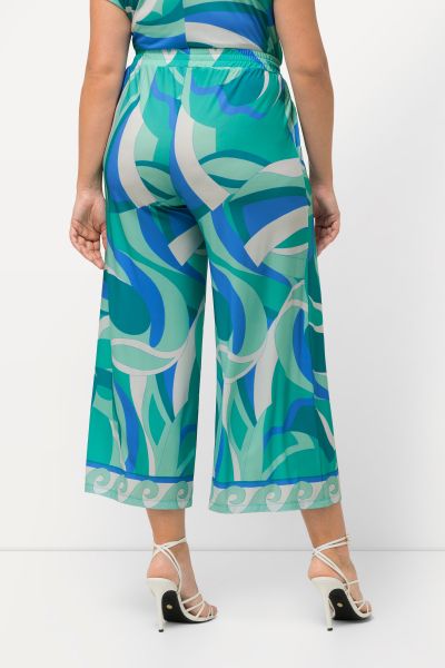 Wave Print Elastic Waist Jersey Culottes