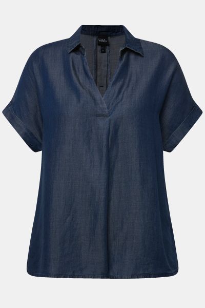 Collared Short Sleeve Lyocell Blouse