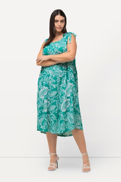 Tie Shoulder Sleeveless Leaf Print Dress