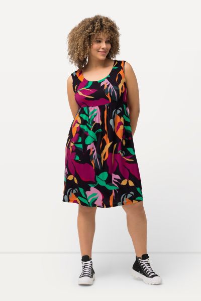 Colorful Leaf Print Sleeveless Jersey Dress
