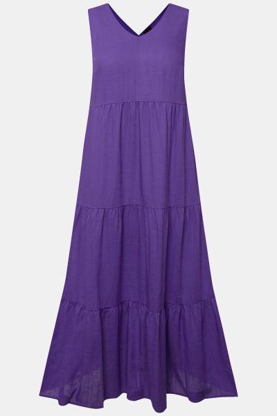 Sleeveless Linen Blend V-Neck Dress