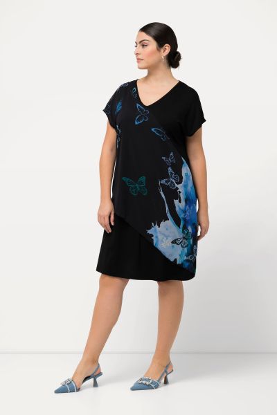 Butterfly Print Layered Chiffon Dress