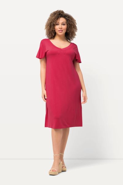 Jersey Cap Sleeve V-Neck Midi Dress
