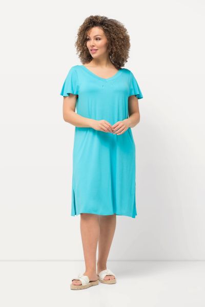 Jersey Cap Sleeve V-Neck Midi Dress