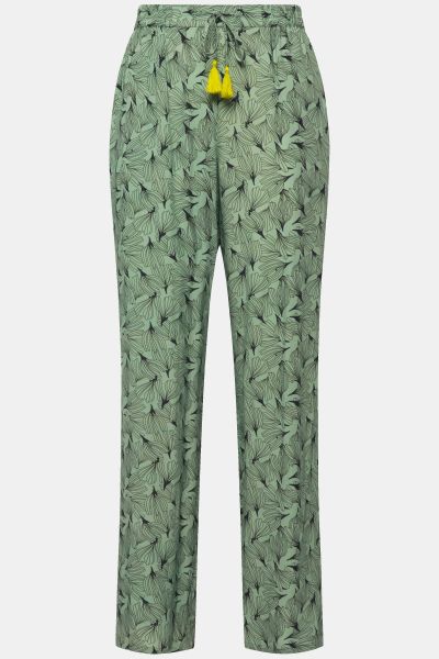 Leaf Print Wide Leg Pull-On Pants