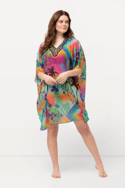 Mixed Rainbow Print Sheer Chiffon Dress