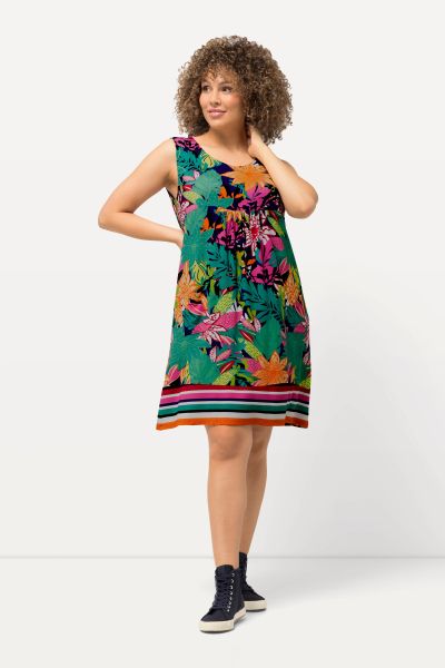 Tropical Print Sleeveless Swing Dress
