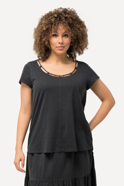 Twisted Cord Detail Round Neck A-line Fit Tee