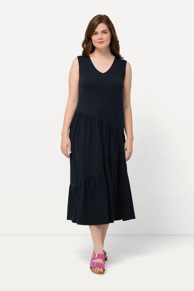 Sleeveless Eco Cotton Midi Dress with Asymmetric Flounce Paneling