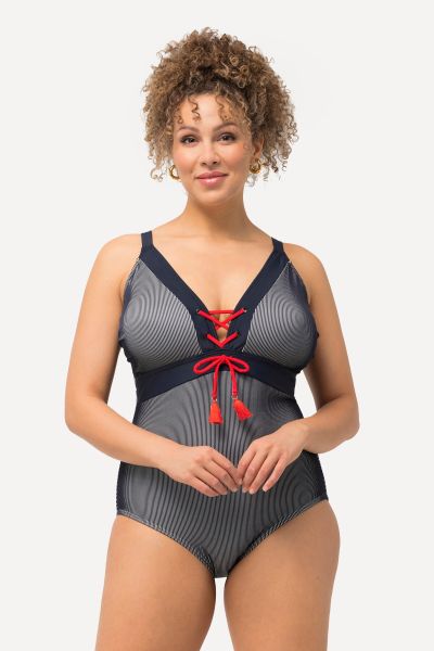 Maritime Striped Lace Up One Piece Swimsuit