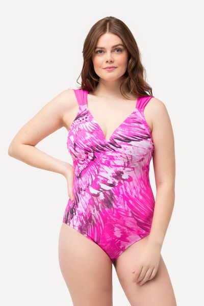 Abstract Print Pleated Strap Cutout Swimsuit
