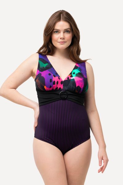 Abstract Mixed Print One Piece Swimsuit