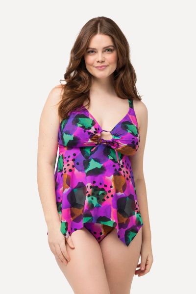 Colorful Abstract Print Pointed Hem Tankini Set