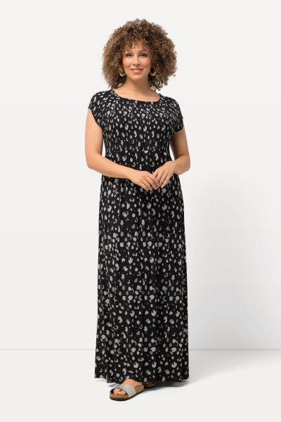 Abstract Polka Dot Cap Sleeve Maxi Dress