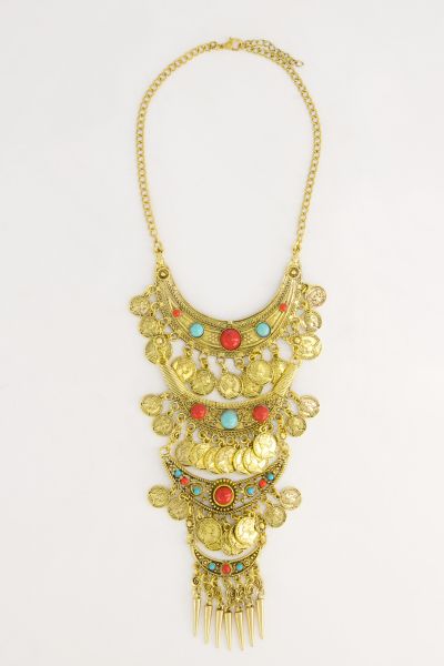 Statement necklace, three-tier, gemstones