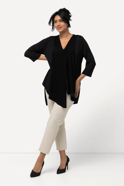 Asymmetric Layered 3/4 Sleeve Slinky Shirt