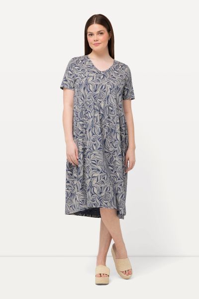 Eco Cotton Leaf Print Short Sleeve Dress