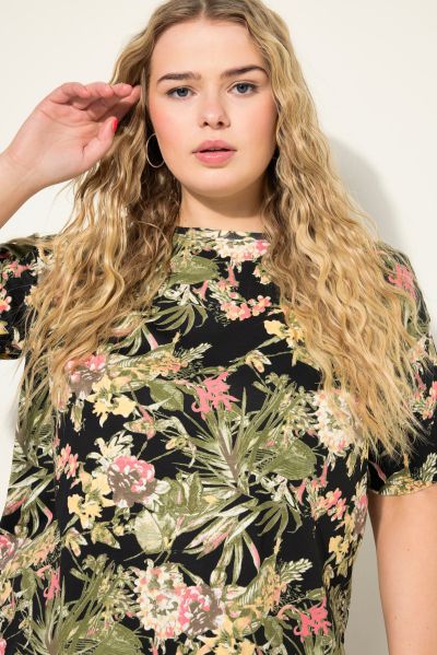 Tropical Print Round Neck Oversized Tee