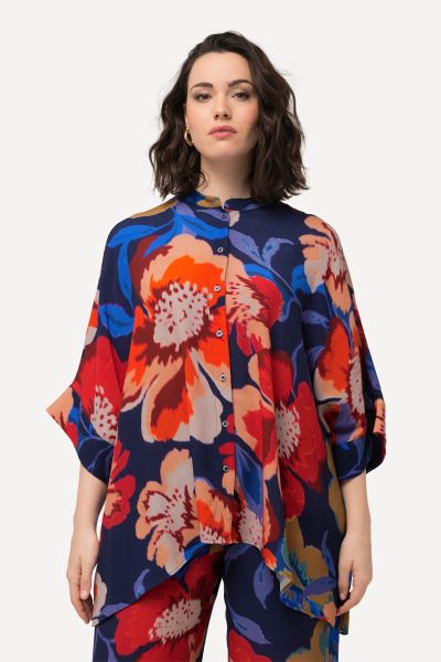 Oversized 3/4 Sleeve Floral Blouse