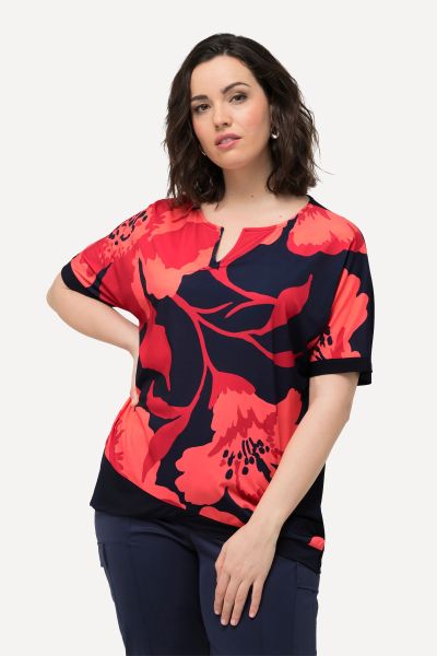 Floral Split Neck Short Sleeve Tee