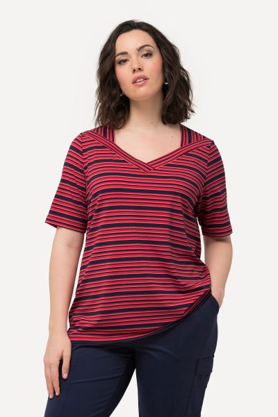 Mixed Stripe Short Sleeve V-Neck Tee